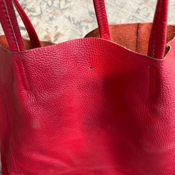 Borse in Pelle Red Leather Tote Bag Shoulder Straps Made in Italy - Picture 7 of 7